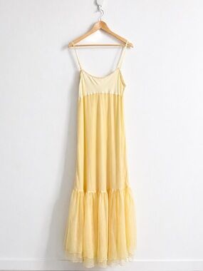 Vintage 1990s Butter Yellow Tulle Slip Dress Coquette - Size M-L